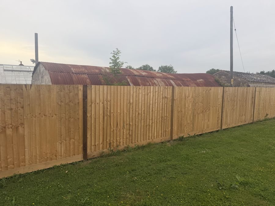 New closeboard fencing along a lawn boundary