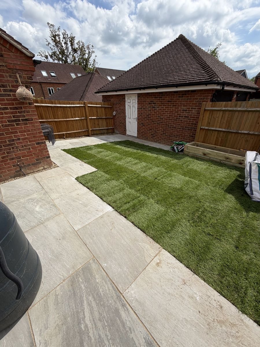Paved path with turf and gravel borders